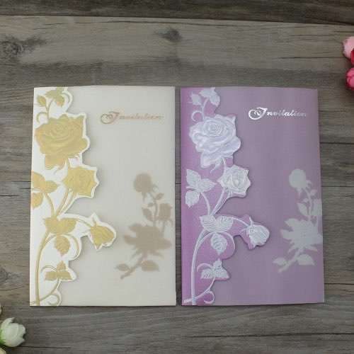 Cheap Invitation Card Foil Printing Rose Pattern Wedding Invitation Customized 